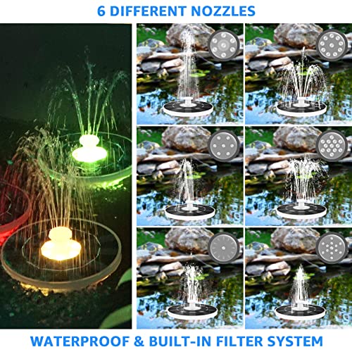 Light To Hope Solar Fountain Pump For Bird Bath Garden Use, Water Fountain For Outdoor With 6 Nozzles And Led Rgb Colors, For Pond, Fish Tank, Water Tank, Bird Bath, Swimming Pool, Aquarium (1 Pc) #TOP3