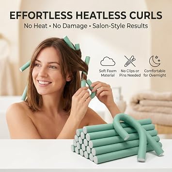 My Beauty Spot Flexi Rods Foam Hair Rollers 3/4 5/8 and 1 Diameter Professional Salon Quality 12 Pcs Rubber Hair Rollers for Long, Medium and Short Hair (Blue)