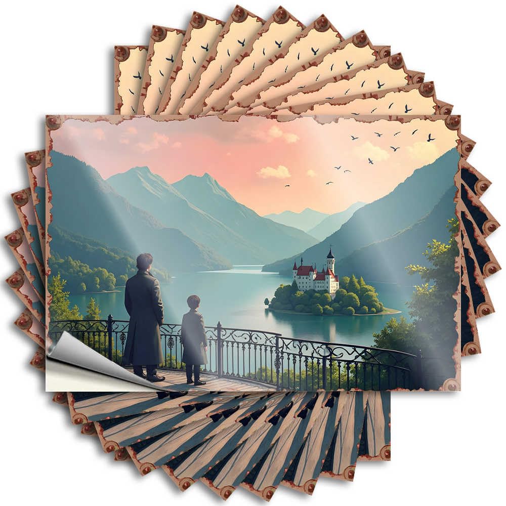 Bumper Reading, Alcohol Door Father and Son Admiring A Fairytale Castle By The Lake | Entry Way Decoration(8X12CM)
