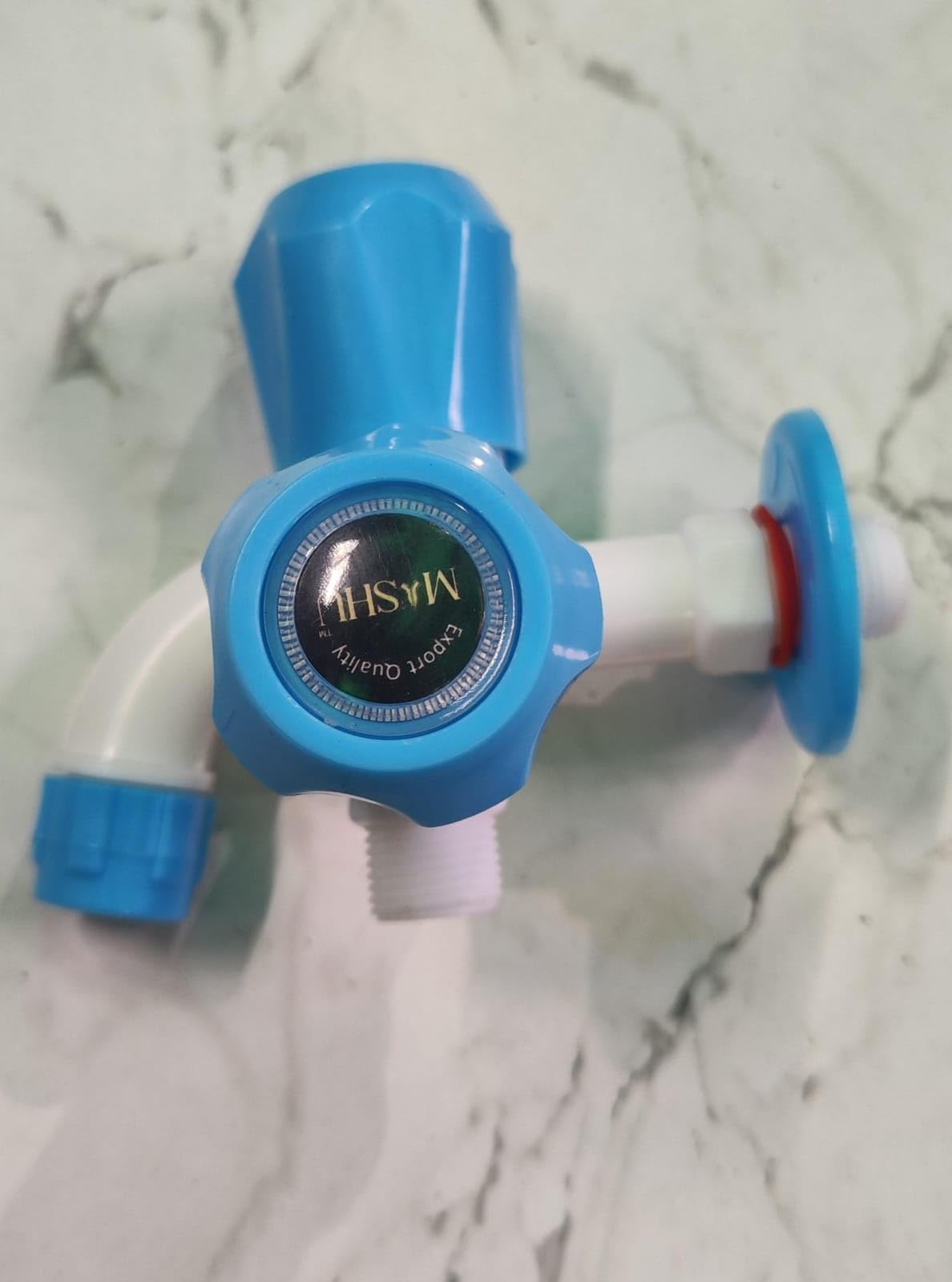 Blue Two Way Bib Cock Tap | Dual Outlet Plastic Water Tap for Bathroom, Garden, Utility | Wall Mounted | Leakproof | Rust-Free | Unbreakable Body | ½ Inch Pipe Fit-image-36
