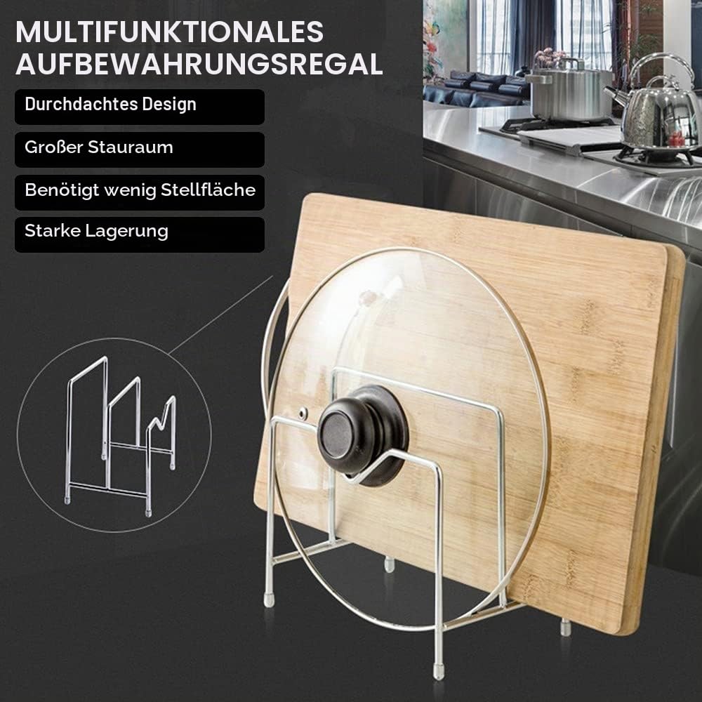Schneidebrett Rack, Edelstahl Schneidebrett Halter Ständer, 2 Fächern Schneidebretthalter Topfdeckel Halterung, Kitchen Bakeware Organizer für Schränke, Pantries