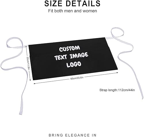 Miniatura 2 de LEOKRUN Delantal personalizado con bolsillos, delantales de cintura personalizados, delantal de camarera para cocinar en casa, restaurante, servir