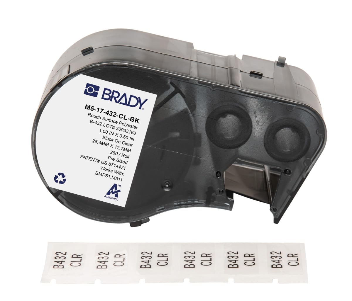 Brady Polyester Pre-Sized Labels for Label Printer BMP51/BMP53/M511-280 Self Adhesive Printer Labels - Black on Transparent (25,40 mm (W) x 12,70 mm (H)) - M5-17-432-CL-BK