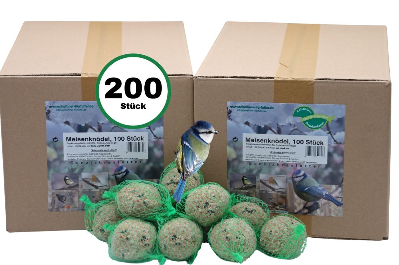 Anhaltiner Meisenknödel 200St. mit Netz mit Insekten Rindertalg Wildvögel Fett