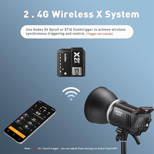 Miniatura 4 de Godox Kit de flash de estudio MS300V (2 x 300 W) con 2 cajas de luz, 2 soportes de luz, 2 reflectores, lámparas de modelado LED, sistema inalámbrico