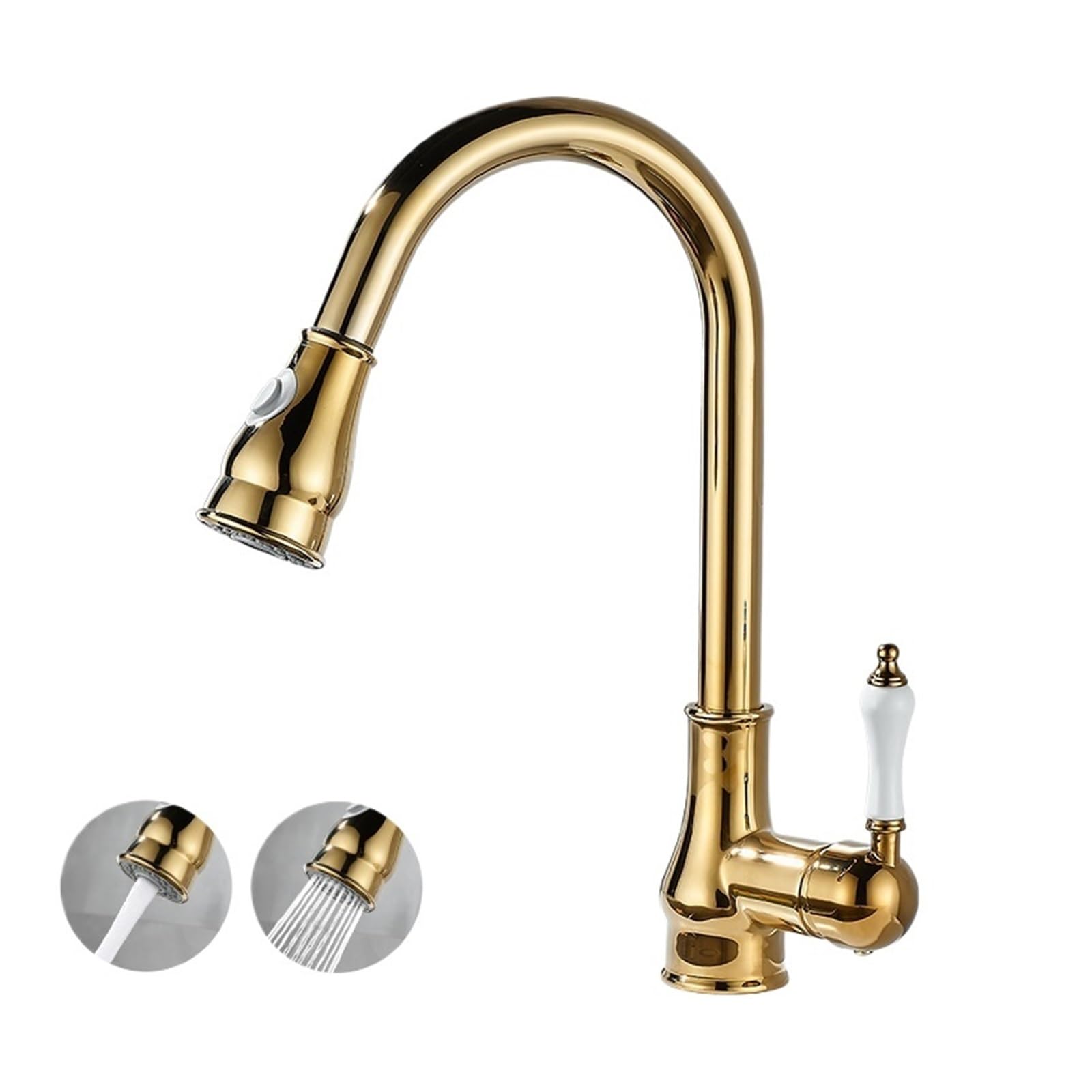 Laighjenbcf Gold 2 Mode Faucet，Antique Brass Kitchen Faucet Pull Out Spout Faucets