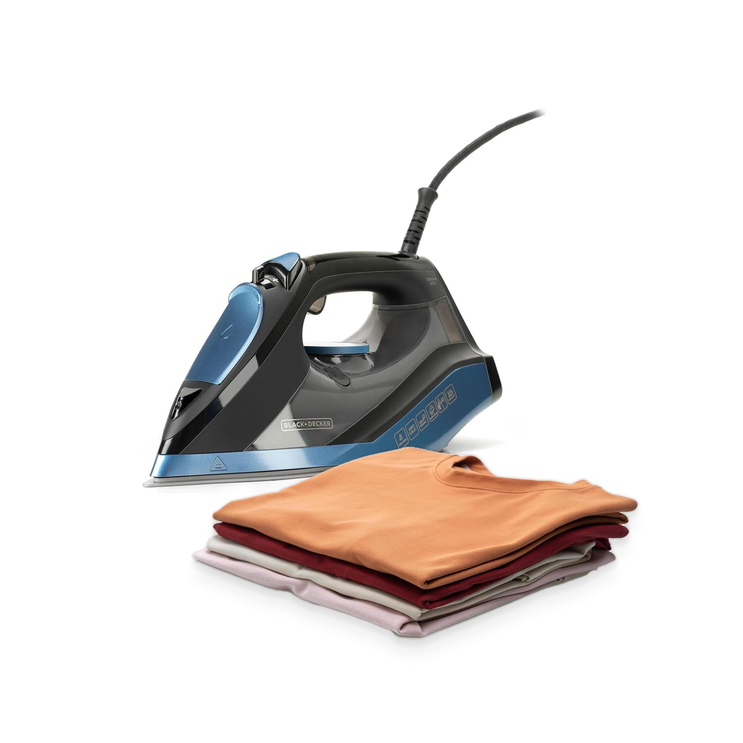 Ferro da Stiro con Piastra Ceramica e Colpo Vapore - con Flusso Costante e Funzioni Autopulente/Anticalcare, 370ml, 31x12x15cm, 2800W, Nero e Blu