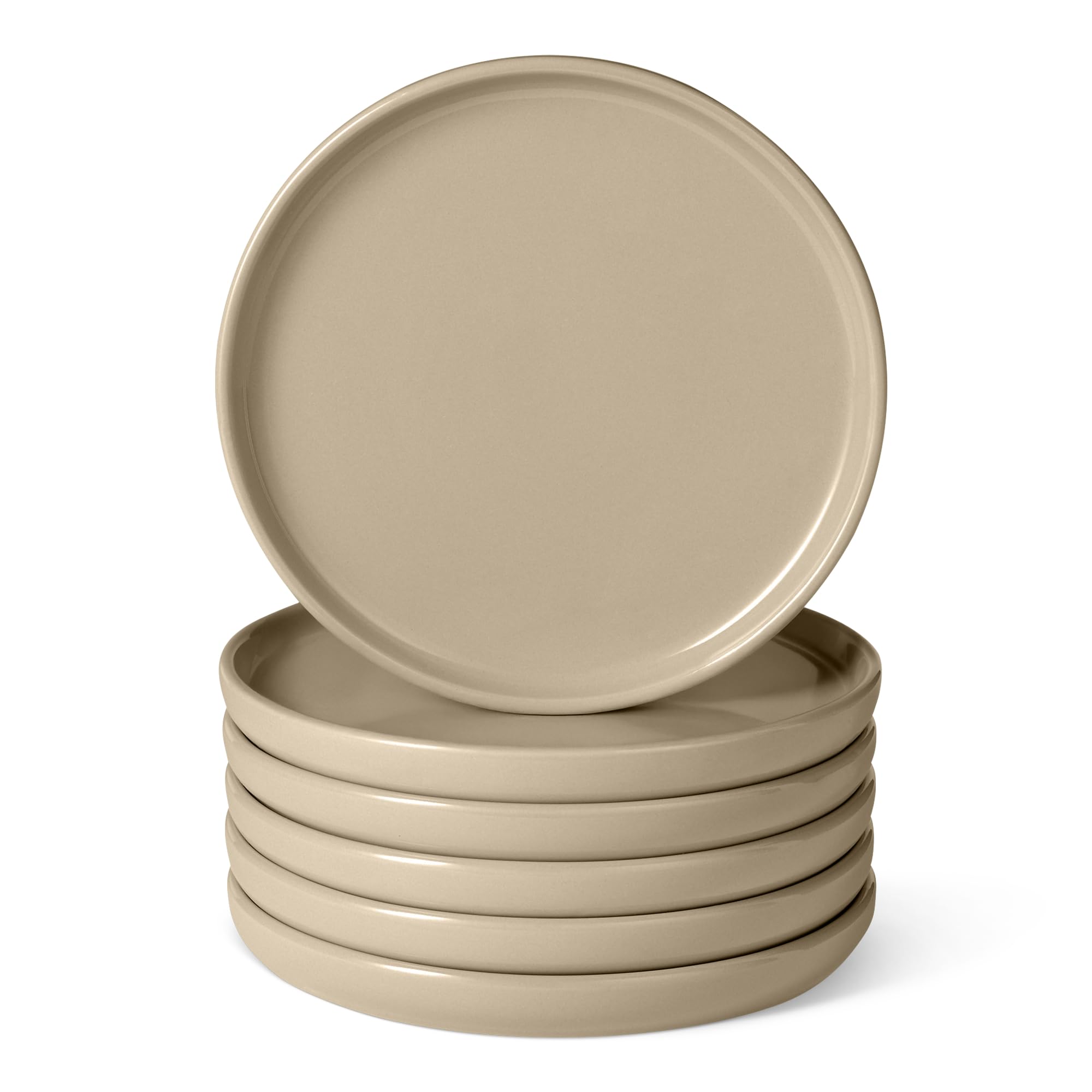 Amazon Basics Linen Gray Glazed Stoneware Salad Plates, 6-Piece Set, Microwave And Dishwasher-Safe, 21.08Cm,