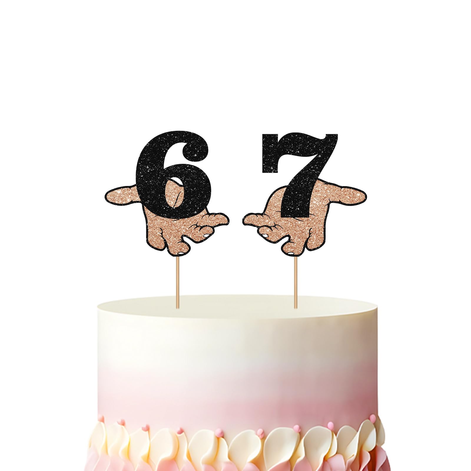 Funny Six Seven Cake Topper, Six Seven 6 7 Birthday Cake Decor, Black Glitter Funny Gen Alpha Slang Cake Topper for Birthday/Anniversary Party Decoration