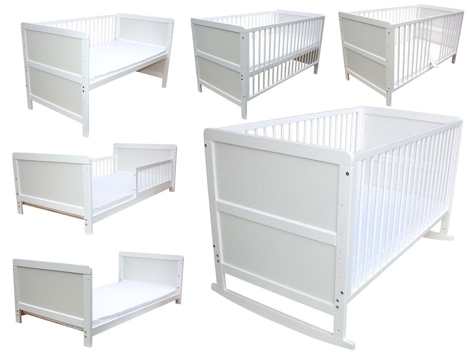 Kinderbett Juniorbett Beistellbett Wiege 140 x 70cm 4in1 mit Matratze weiß