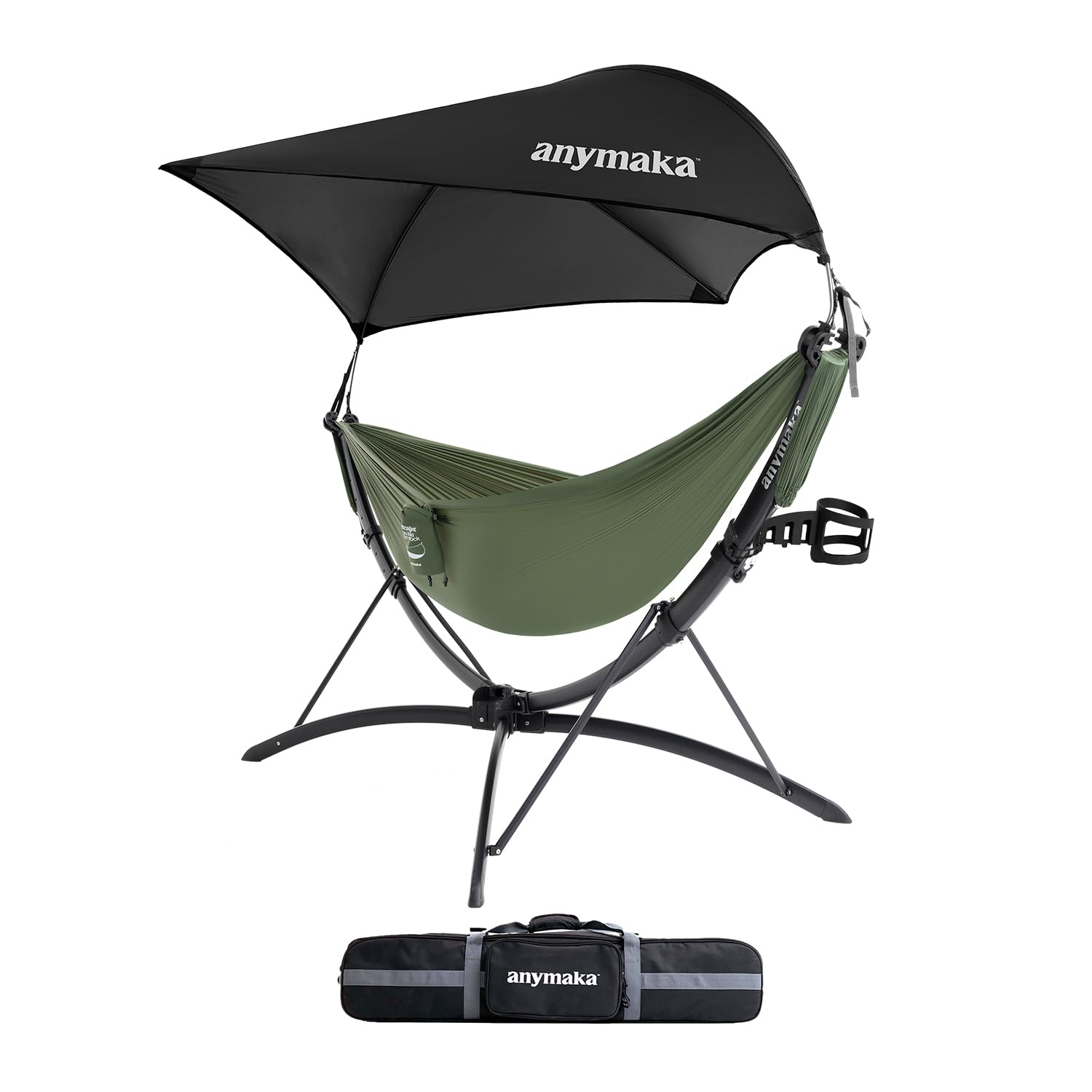 anymaka Fast Set-up in 3 Seconds Adjustable Portable Aluminum Alloy Hammock Stand for Outside with Chair Mode & Lounge Mode up to 105'' - 550 LBS Capacity - Compact & Portable & Stable on Any Terrain