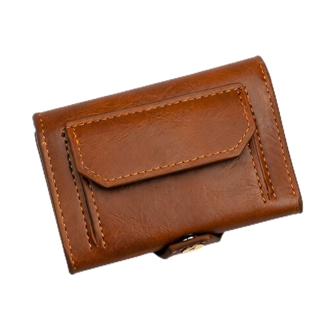Trendy Trifold Wallet Cardholder, 8-Pocket Design, Leatherette Finish - Tan Brown-image-11