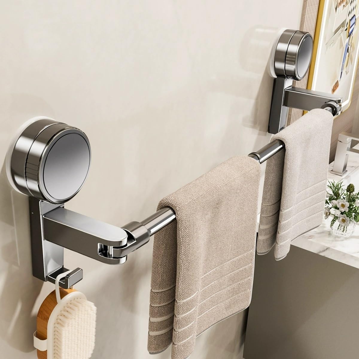 Toallero Extensible Barra Única Fijación | Succión Soporte Pared Resistente Aluminio sin Taladros, Autoadhesivo Para Baño(54–96cm)