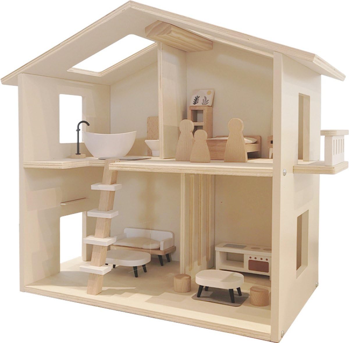 Houten Poppenhuis - Kinderhuis voor Poppen met Meubels - Speelhuisje van Hout - Barbiehuis