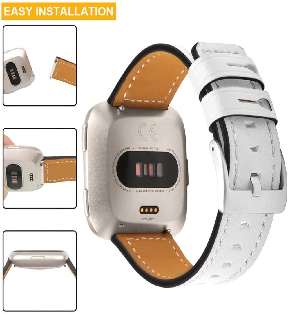 TryBest Replacement Watch Strap Compatible with Fitbit Versa, Women Men Leather Strap Sport Wrist Band Adjustable 5.5-7.8 inch Compatible with Fitbit Versa/Fitbit Versa 2/Versa Lite