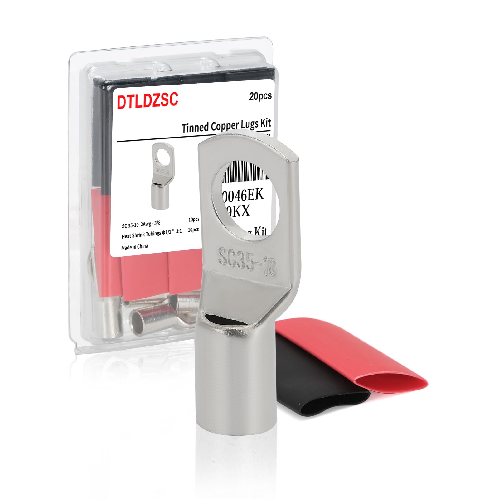 DTLDZSC Thick Copper Electric Wire Lugs,10Pcs Tinned Copper Gauge 2Awg-3/8(M10) Ring Heavy Duty Battery Cable Lugs Ends Ring Terminals Connectors with