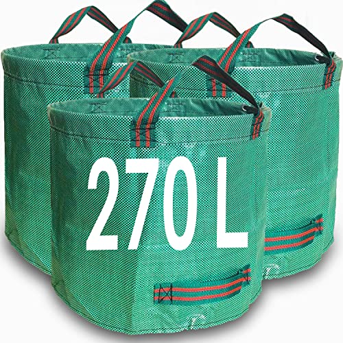 Zucklight Heavy Duty Garden Waste Bags 270 Litre, 3 Sacks Builders Bags Reusable, Industrial Fabric and Handles