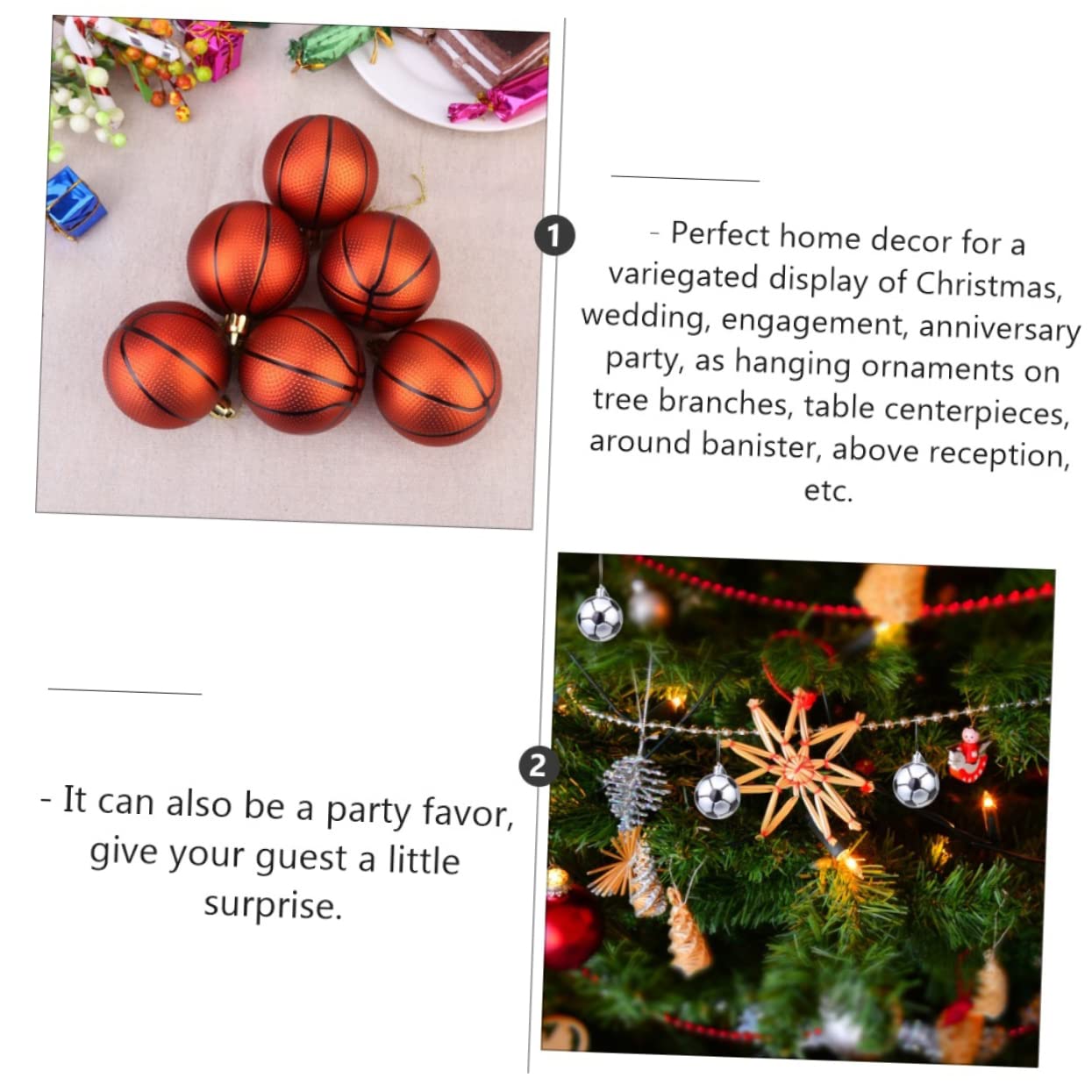 Alipis 3 Juegos De 12 Piezas De Bolas De Navidad Deportivas Adornos De Árbol Colgantes Adornos Navideños De Baloncesto Decoración Navideña Suministros Navideños Bolas Navideñas De