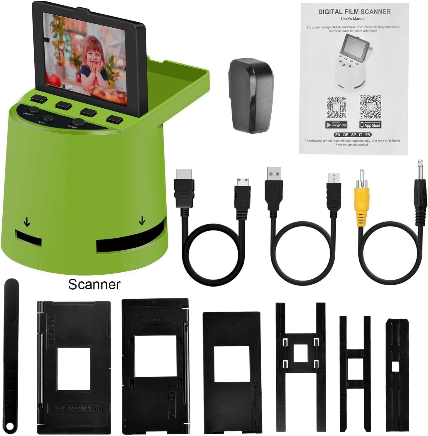 Digital Film Scanner, Escáner de Películas Negativos y Diapositivas a JPEG (35 mm, 126, 110, Super 8 y 8 mm), Pantalla LCD inclinable de 3,5", Se Conecta a Dispositivos móviles vía WiFi