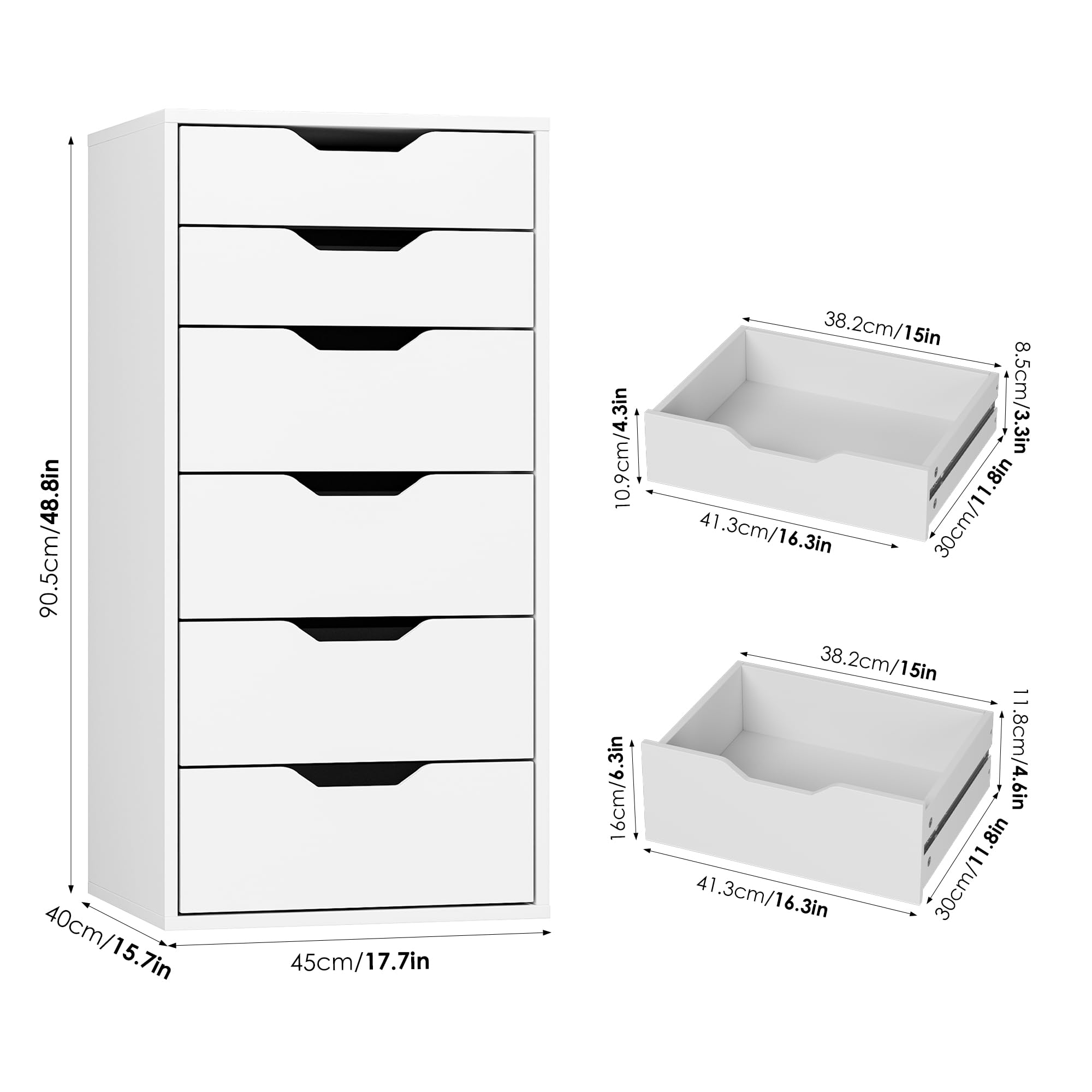 FOREHILL Kommode mit 6 Schubladen, Schubladenschrank schmal Schubladenkommode für Schalfzimmer, Wohnzimmer, Büro, Flur, 45x40x90,5 cm, weiß