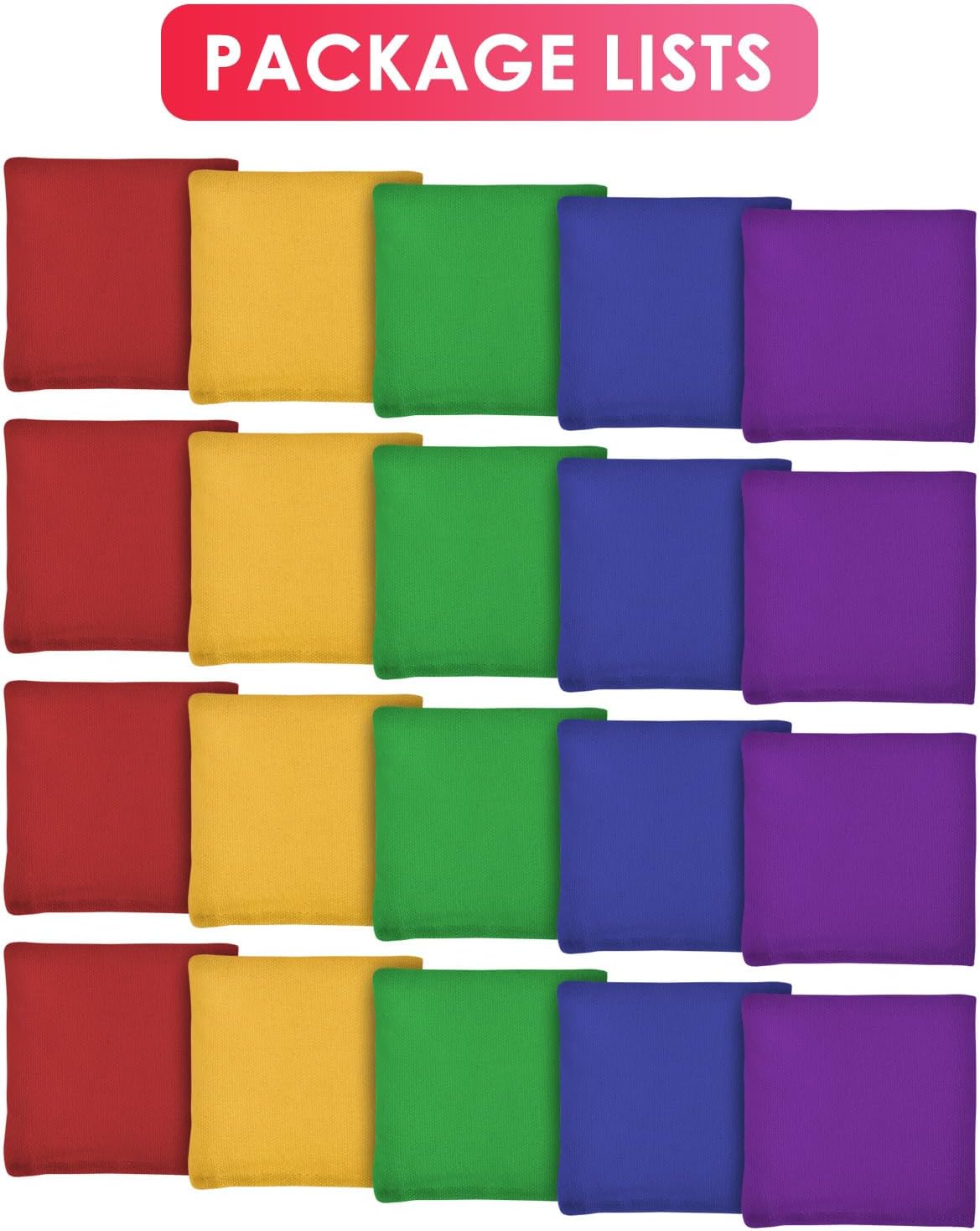 TINDTOP Bean Bags for Tossing(3.9 * 3.9inch, 100g/3.5oz), 20 Pack Cornhole Outdoor Toss Gaming Colorful Canvas Bean Bags Carnival Games Kids Beanbags Throwing Game for Kids Halloween Games