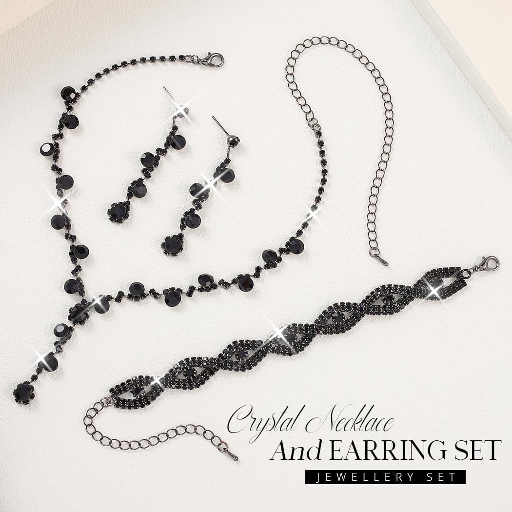 Unicra Rhinestone Bride Wedding Jewelry Sets Bridal Necklace Bracelet Earrings Set Prom Costume Jewelry for Women and Brides - Image 3