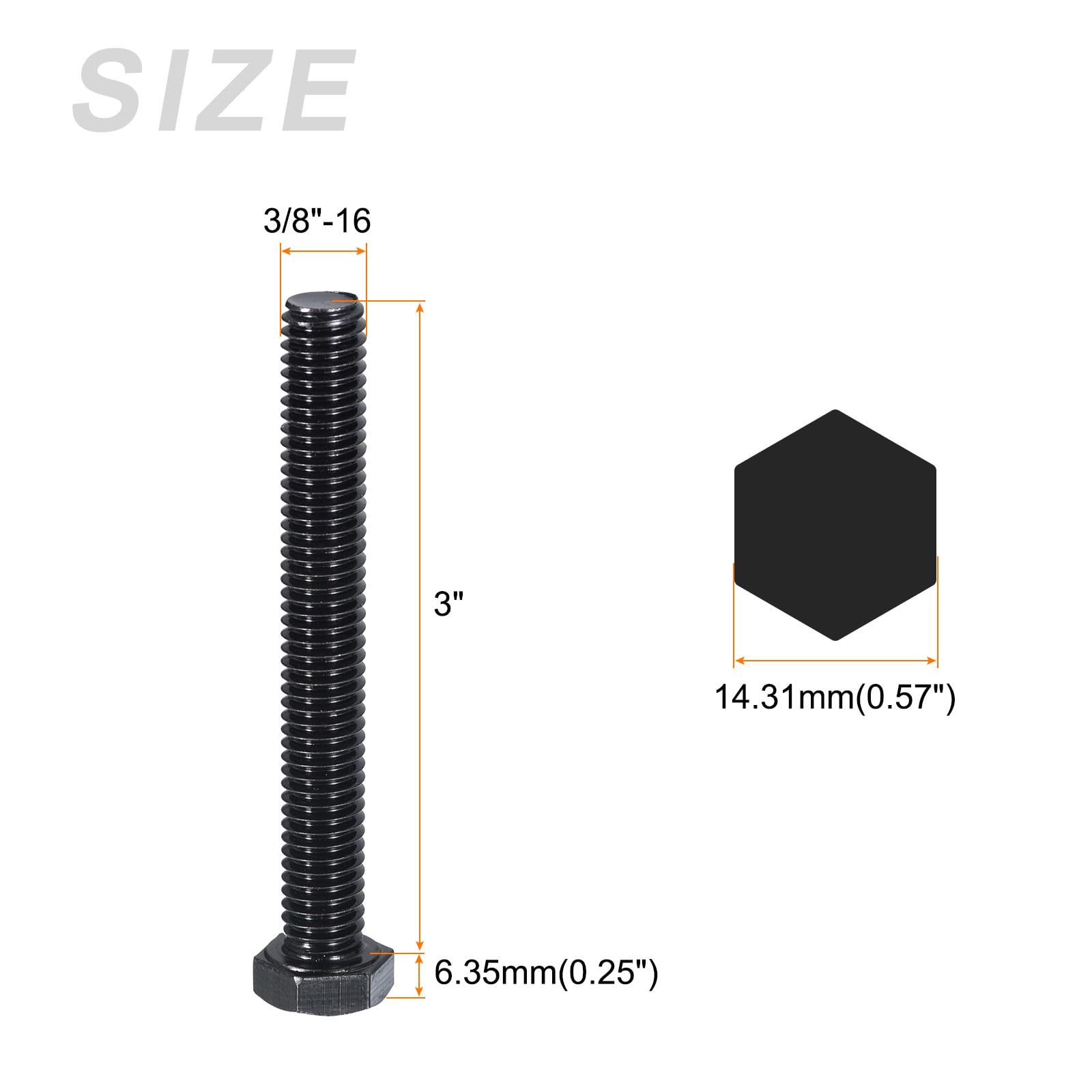 METALLIXITY Hex Head Bolts (3/8-16 x 3") 5Pcs, 304 Stainless Steel 18-8, Fully Threaded, External Hex Drive - Image 2