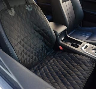 FLR Pet Dog Seat Cover for Car Waterproof Washable Pet Dog Mat Booster Seat Cover Car Pet Dog Protector Cover with 1 Pcs Pet Seat Safety Belt for Dogs SUV Cars Trucks (Front-Black)