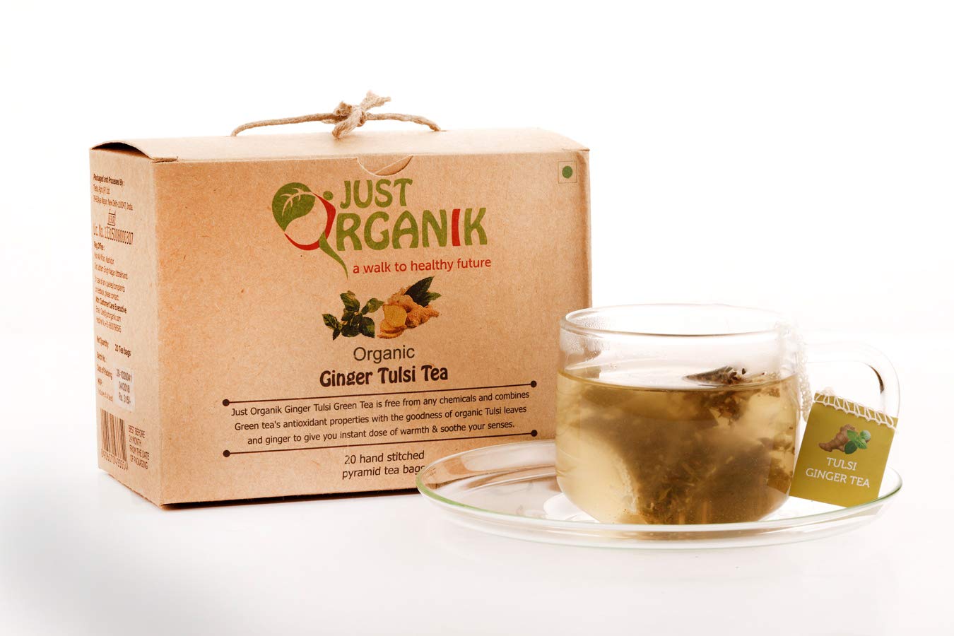 Just Organik Ginger Tulsi Tea Pyramid tea bags (20) - Organic Green Tea Blend with Holy Basil & Ginger, Rich in Antioxidants, Stress Relieving, Boosts Immunity, Aids Respiratory Health, Detoxifies Body (B00YEV6PBE) Amazon Price History, Amazon Price Tracker