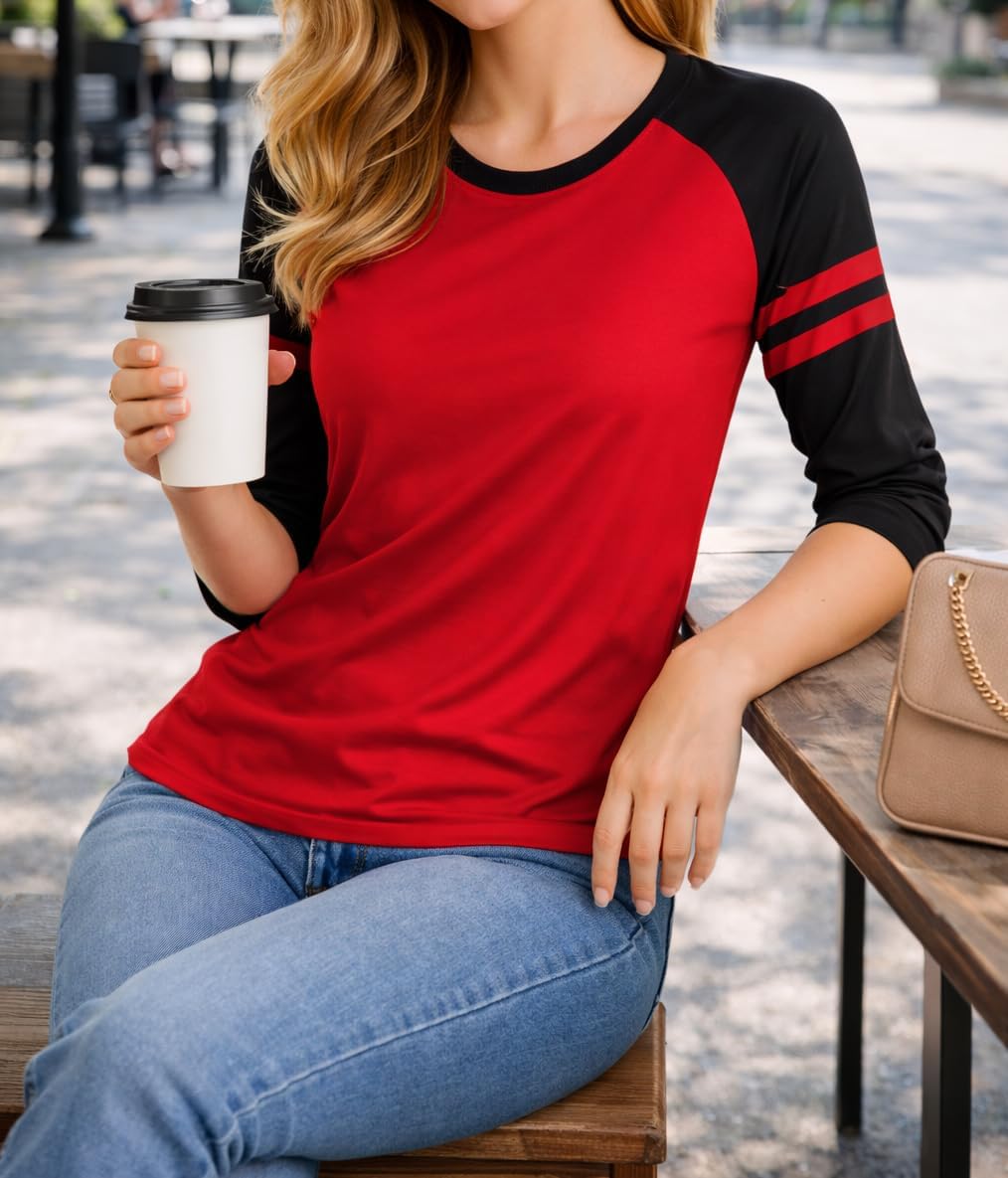 Women’s 3/4 Sleeve Striped Raglan Tee – Classic Baseball Jersey Style Top - Image 3
