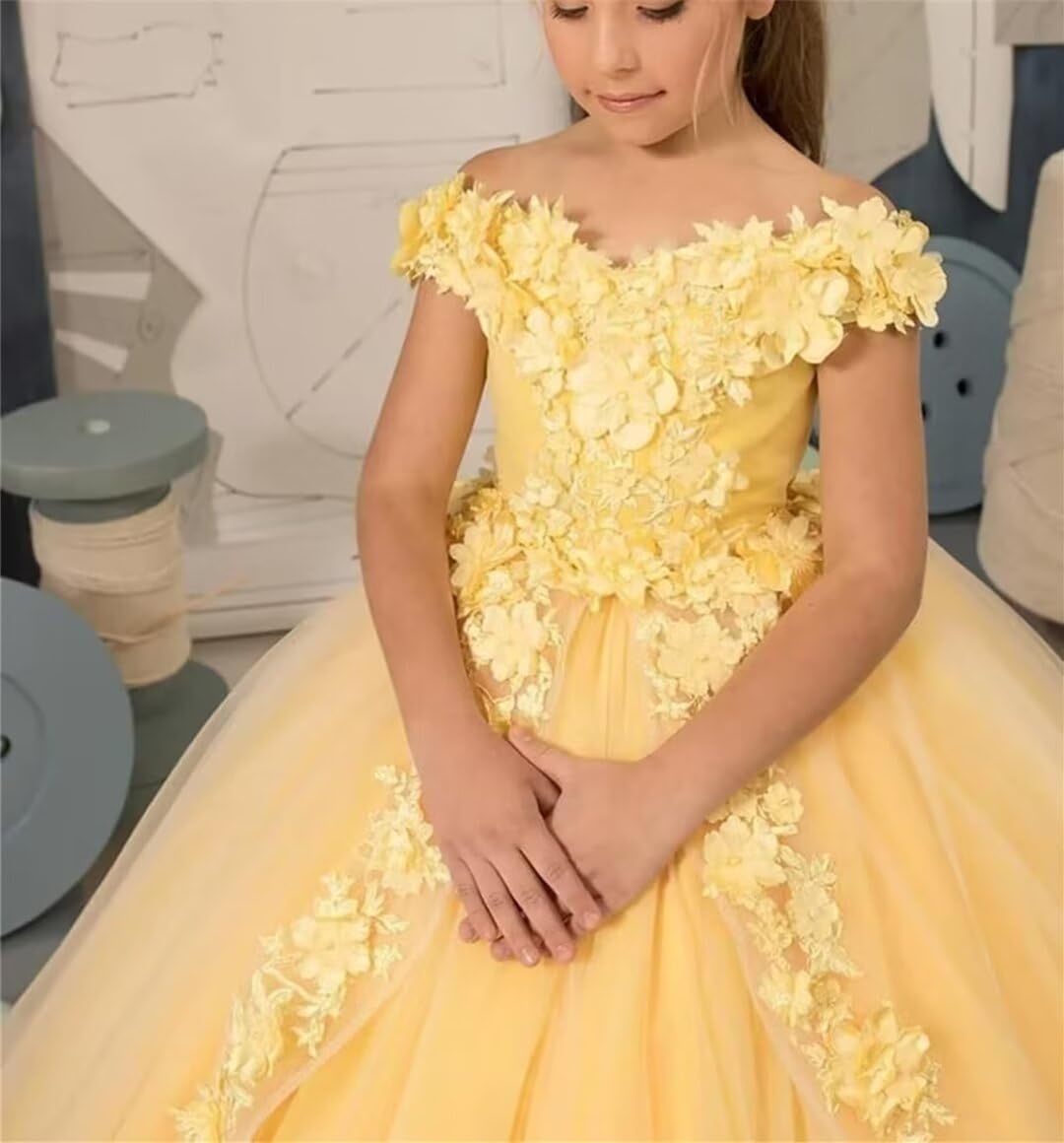 Off Shoulder Flower Girl Dresses for Wedding Lace Appliques Flower Girl Dress Tulle Pageant Dresses for Girls