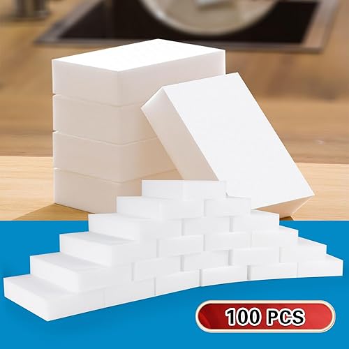 Miniatura 9 de SUBCULTUREPICK Paquete de 100 esponjas mágicas de borrador, esponjas de melamina a granel, esponjas multifuncionales de limpieza del hogar para