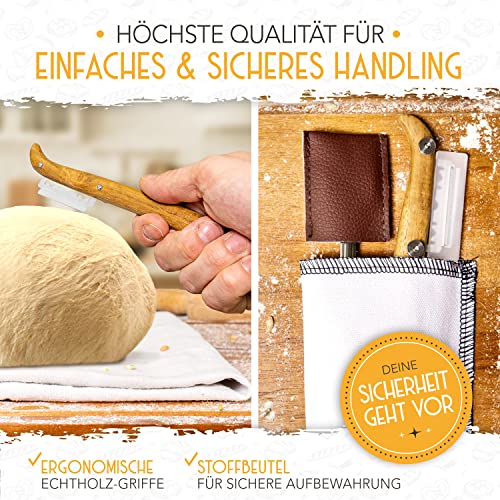 KRUSTENZAUBER Bäckermesser 2er Set [inkl. 20 Rasierklingen] - Teigmesser Set für gerade und geschwungene Schnitte - Ideale Brotklinge, Bäckerklinge, Teigritzmesser Lame, Brot Backen Zubehör