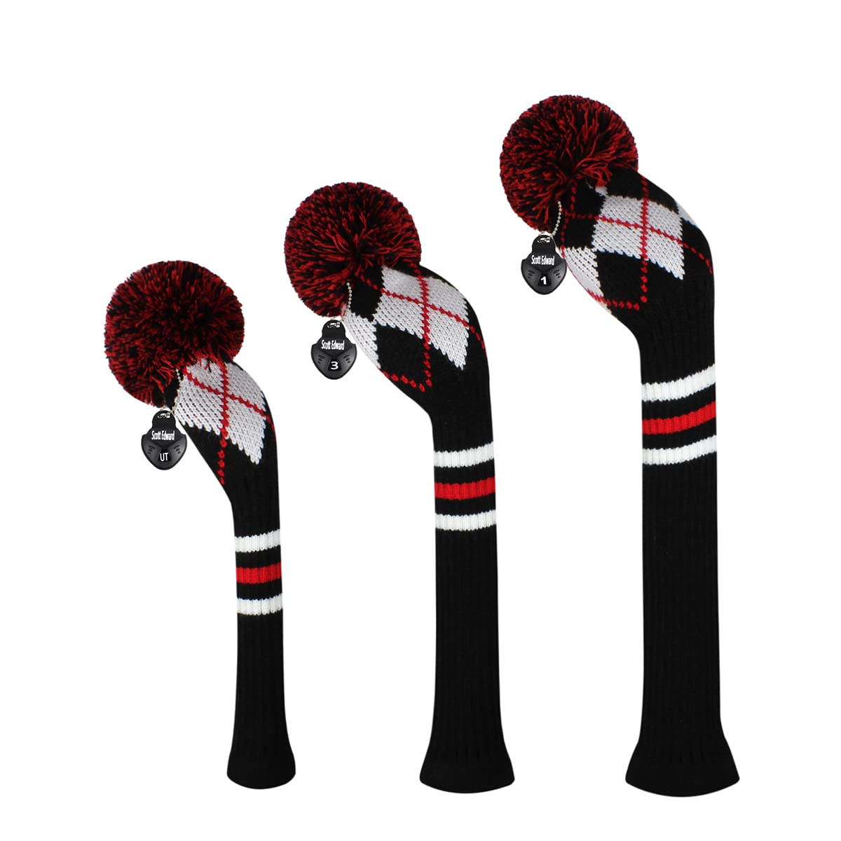 Scott Edward Set di 3 coperture per mazze da golf in maglia per driver Fairway Wood & Hybrid con etichetta con numero rotante