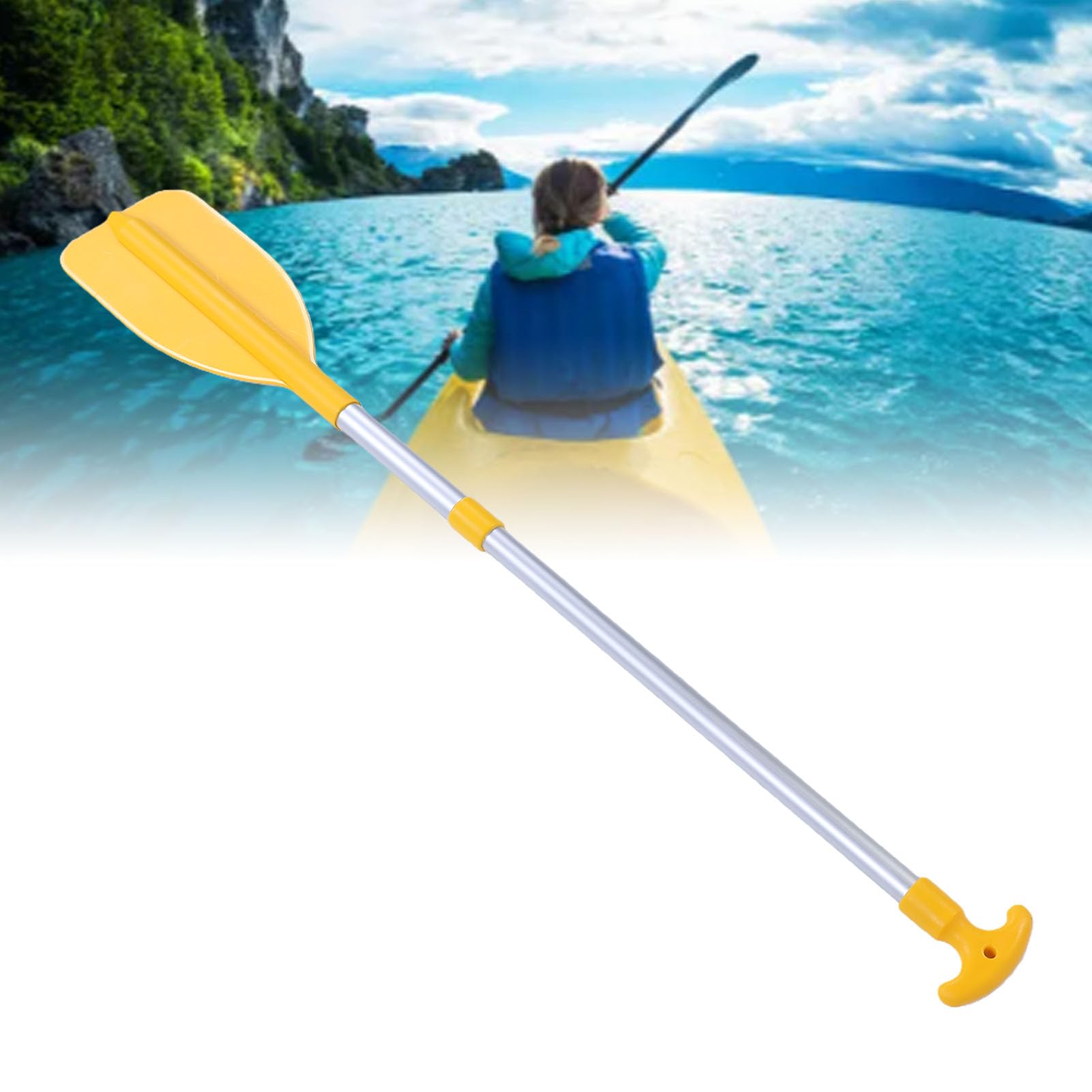 SUNGOOYUE Wiosło do łodzi, Wiosło do Kajaka z Rozpylaczem Wody, Kajaka z Teleskopowym Aluminiowym Trzonkiem, 65 Cm 110,5 Cm, Wyprofilowany Uchwyt Zabawy w Wodzie d