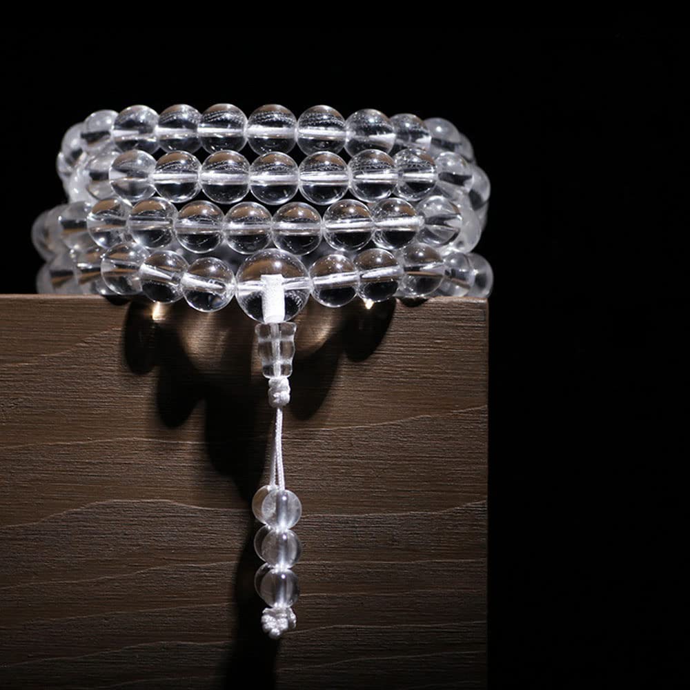 Meditación de Perlas, Collar de Cristal Blanco brasileño Natural, Rosario Buda 108 for meditación oración Mala Unisex