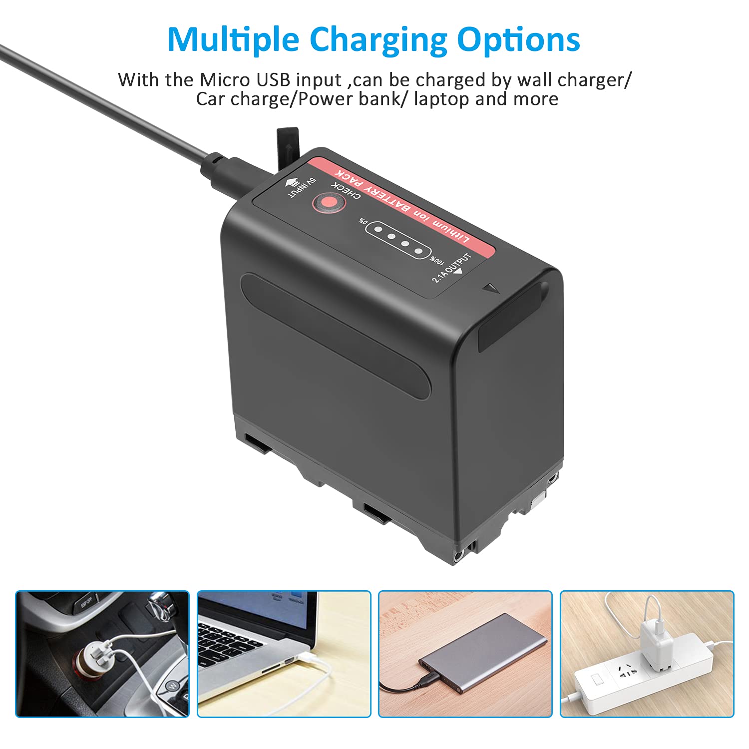 COOLSHOW Batterie NP-F970 7,4V 8700mAh NP-F960 NP-F980 NP-F930 NP-F950 2 pièces avec Sortie 5V USB et entrée Micro USB Compatible avec Sony DCR-VX2100,PD150,PD170,FDR-AX1,HDR-AX2000,FX1,FX1000