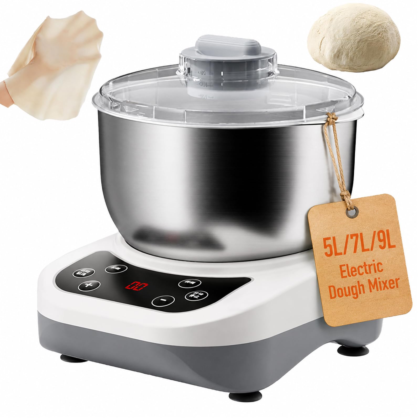 Impastatrice Elettrica con Funzione di Fermentazione, Macchina Automatica per Impastare, Design a Parte e Misurino, Planetaria per la Pasticceria in Casa 7L