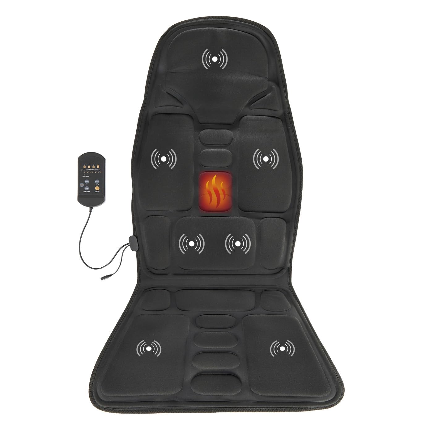 VITALmaxx Massagematte | Massagesitzauflage mit zuschaltbarer Wärme, 4 Intensitäten & 8 Programmen | Massagesitzauflage für Oberschenkel, unteren & oberen Rücken | Massageauflage mit Fernbedienung