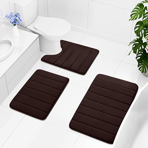 Miniatura 9 de Buganda Juego de 2 tapetes de baño de espuma viscoelástica y tapete para inodoro en forma de U, lavable a máquina, suave, antideslizante,