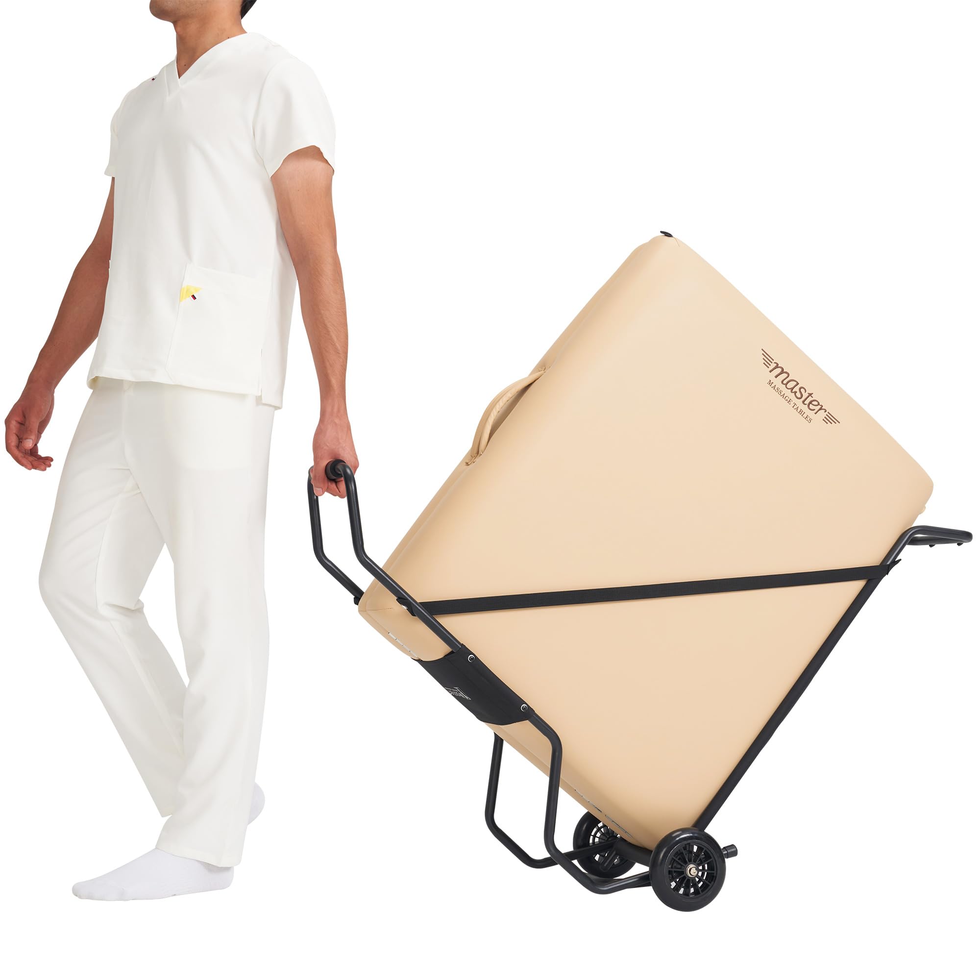 Master Massage Chariot de Transport avec roulettes pour Tables de Massage Mobiles, Table de Massage, lit thérapeutique, Banc, Facile à emporter, crème, Noir
