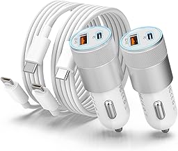 2 Pack 48W Car Charger Adapter and Cable Lighter USB Charger for iPhone 16 15 Pro Samsung S23/22 iPad, with 2xUSB C to C Cable PD3.0 Car Phone Charger Cigarette 12V USB Socket