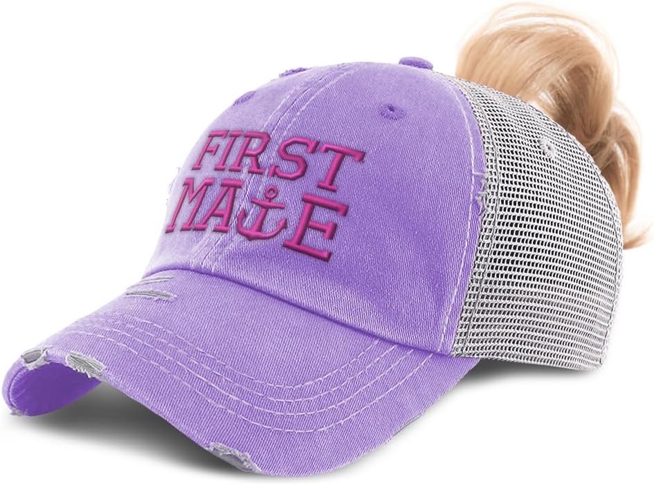 Ponytail Cap Women's Baseball Cap Embroidered First Mate Boat Ship A Embroidery Cotton