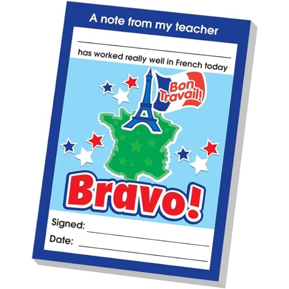 SuperStickers French Reward Praise A6 Note Pad for Teachers - 'Bravo!'. 60 sheets
