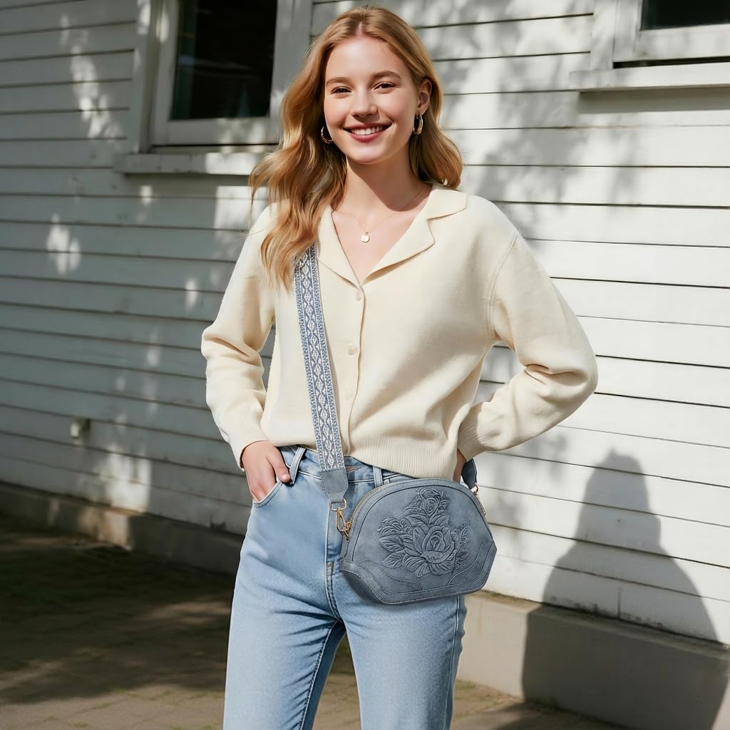 Crossbody Bags for Women, Trendy Vegan Leather Crossbody Purse with Adjustable Strap Embossed Shoulder Handbag | Lightweight, Smooth zipper, Gifts for women, Trendy, Wide Guitar Strap