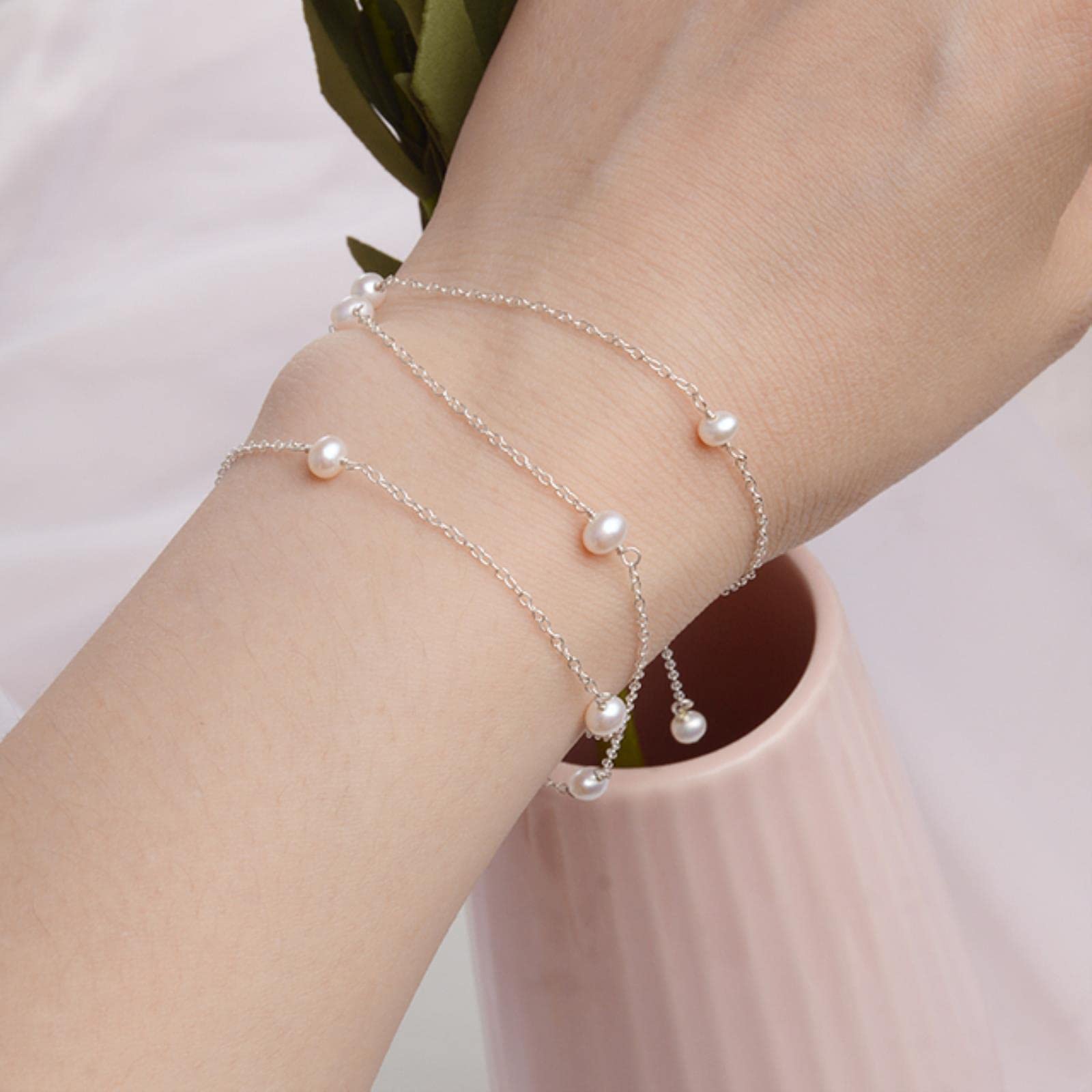LOKILOKI Cadena De Plata De Ley 925 En El Collar para Mujer, Mini Perlas Naturales De Agua Dulce, Joyería, Regalos para El Año Nuevo