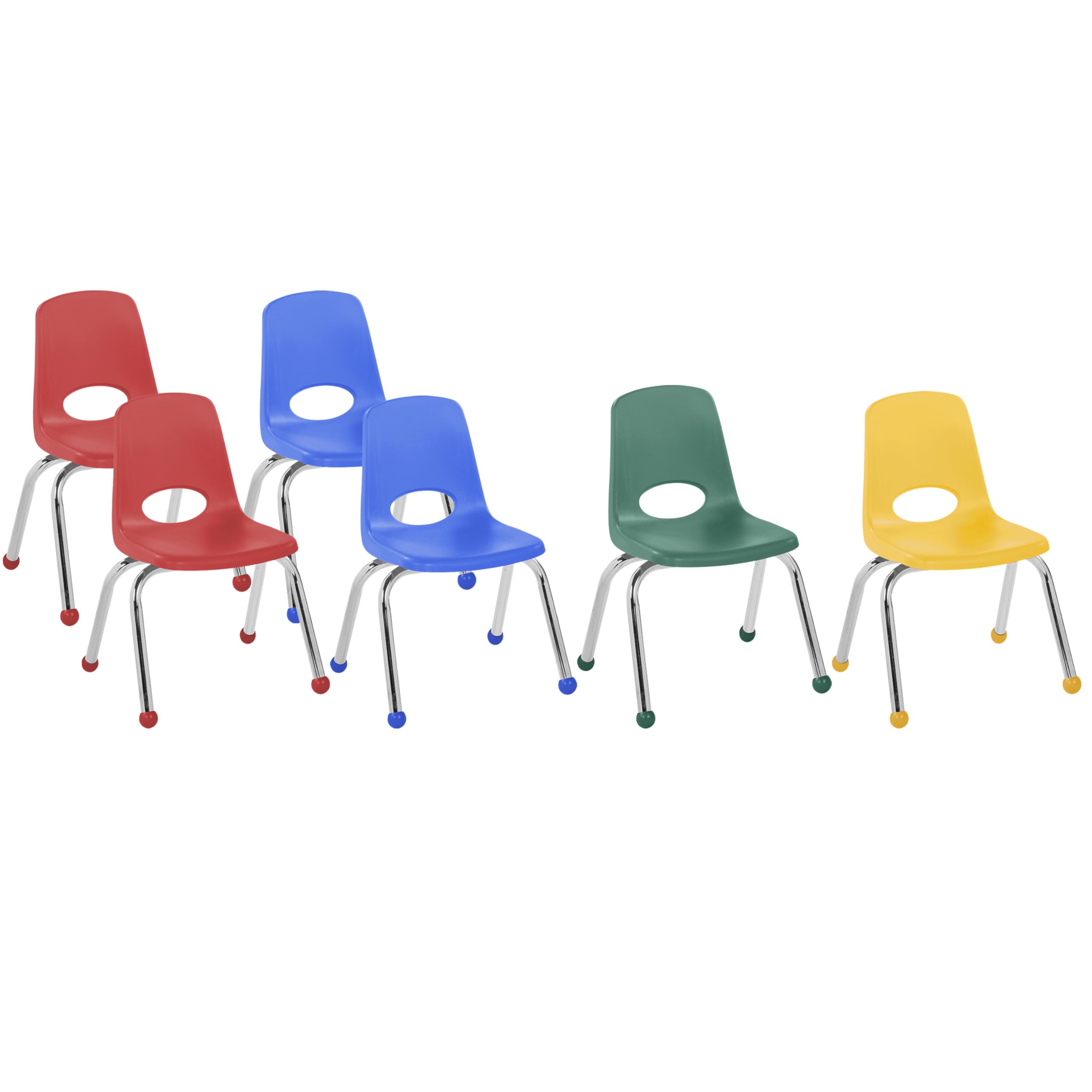 Factory Direct Partners - 10361-AS -10361 FDP 12" School Stack Chair, Stacking Kid Chairs with Chromed Steel Legs and Ball Glides - Assorted Colors (6-Pack)