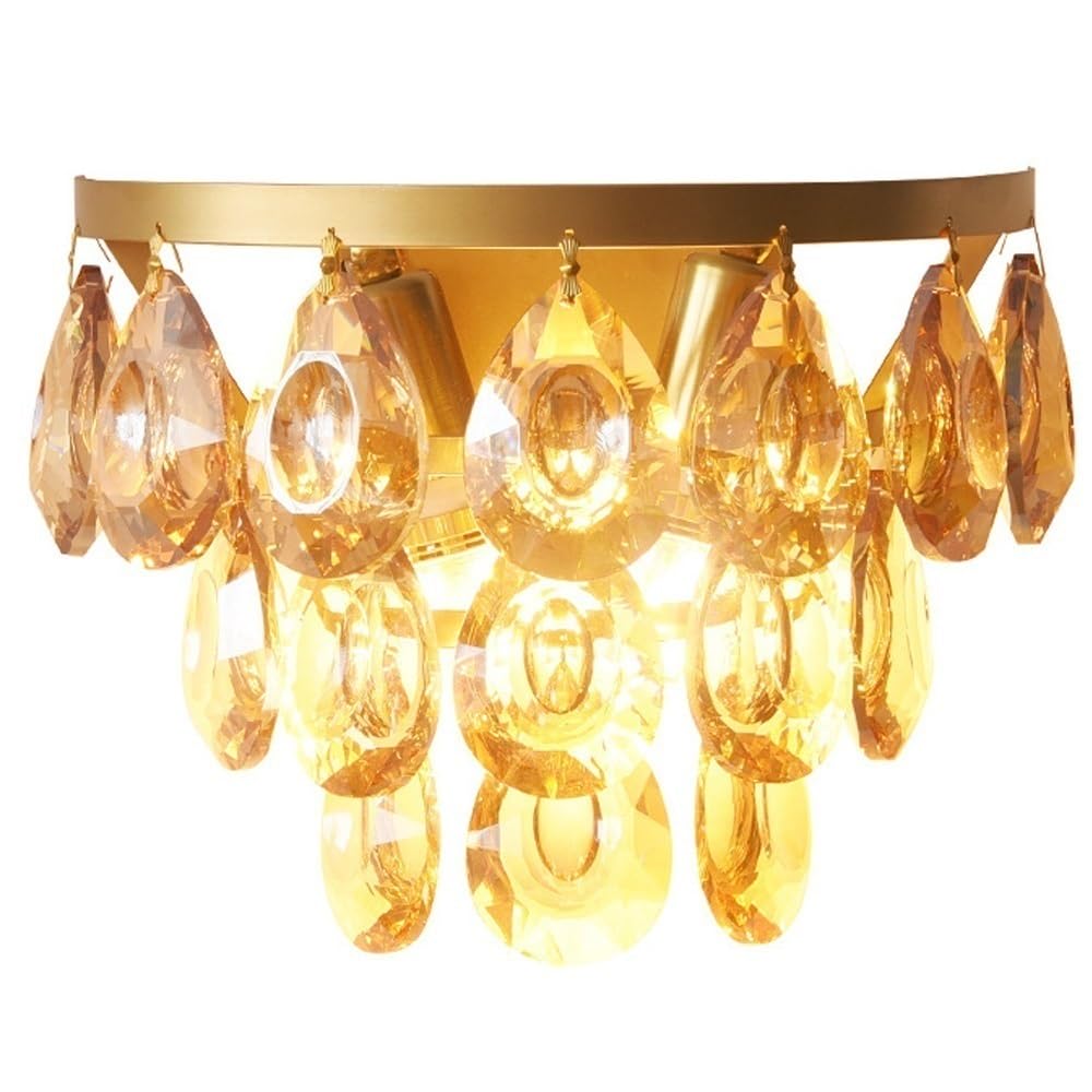 HPTHLY Indoor Wall Lights Fixtures Crystal Wall Lamps Brushed Brass Finish Vintage Wall Sconces For Bedroom Vanity Living Room Hallway & Bathroom Mirror Ligh(A)