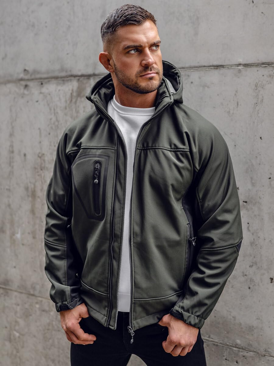 BOLF Hombre Chaqueta Softshell de Entretiempo con Capucha Cierre de Cremallera Cuello alto Cazadora Ropa de Abrigo Transirable Cortavientos Outdoor Plumas Estilo Deportivo Mix 4D4