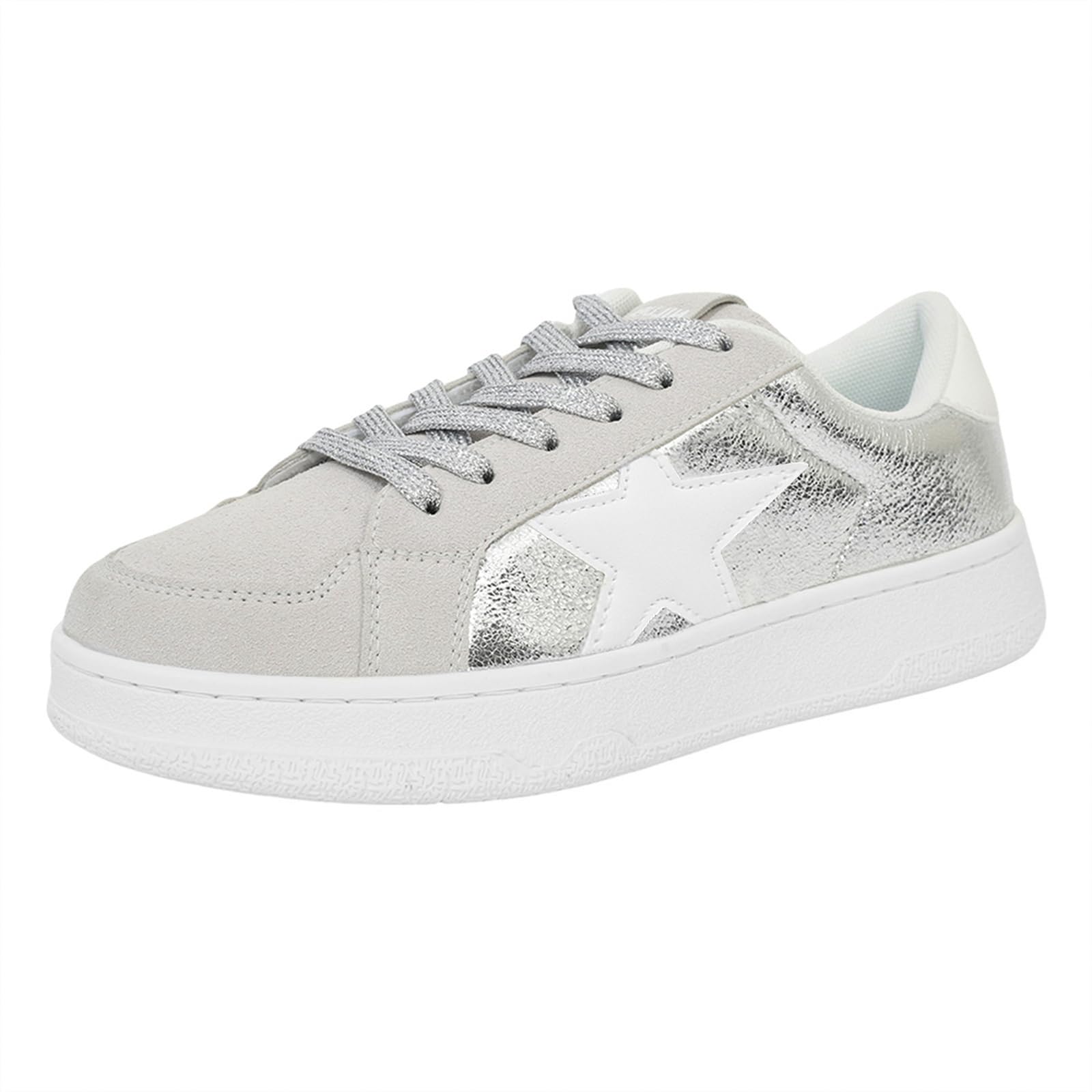 Star Sneakers for Women Low Top Comfortable Cushioned White Gold Sliver Leopard Platform Sneakers Lace Up Red Glitter Platform Party Shoes